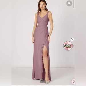 Azazie RENESSA A-Line Lace Chiffon Floor-Length Bridesmaid Dress Dusty Rose